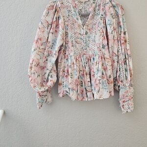 BYTimo Floral Boho Blouse with Lace Accents
